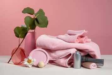 Obraz na płótnie Canvas a pink towel with a scrub, generative ai