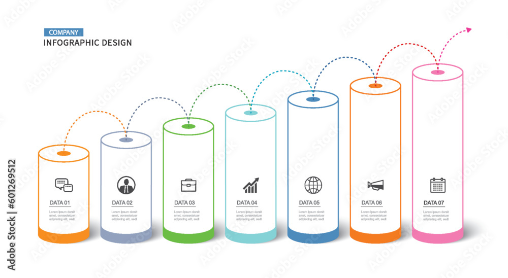Wall mural infographics cylinder timeline with 7 number data template. vector illustration abstract background.