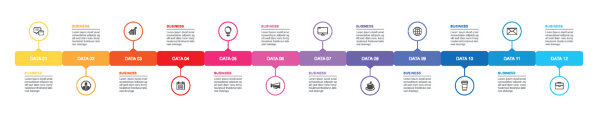12 data infographics tab index timeline template. Vector illustration abstract background.