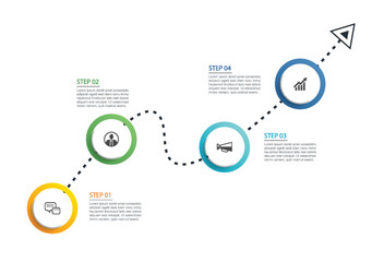 Infographics circle step timeline business with 4 number data template. Vector illustration abstract background.