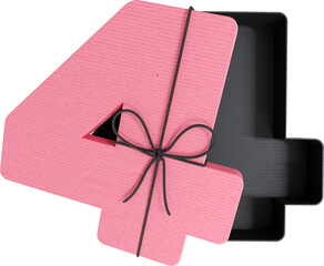 3D Render Alphabet Black Pink Opened Gift Box Number 4 