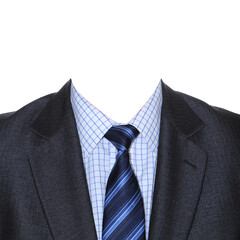 Men's suit with plaid shirt. Suit with tie. Business suit on a white background.