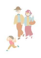 ベクター素材：family_老夫婦_小さな子供