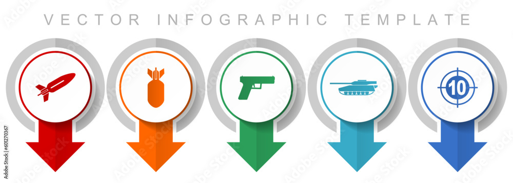 Aufkleber War icon set, miscellaneous pointer icons such as missle, bomb, gun, tank and target for webdesign and mobile applications, modern design infographic vector template