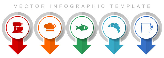 Cooking icon set, miscellaneous pointer icons such as mixer, chef hat, fish, cake and cup for webdesign and mobile applications, modern design infographic vector template