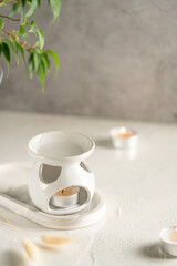 Ceramic Candle Aroma oil lamp with essential oil bottle. Scented lamps.Atmosphere of meditation