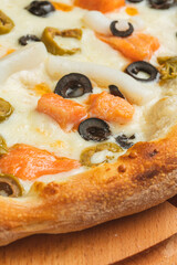 Food textures top view, close-up. Pizza close-up