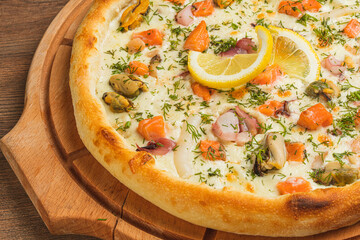 Food textures top view, close-up. Pizza close-up