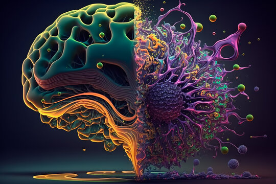 Brain lesions. Cerebrum captured by bacteria. Mutations modify organ or structure of brain. Generative AI