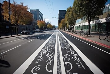 Fototapeta na wymiar a road with a bike lane, generative ai