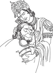 illustration of Lord Rama and Hanuman for Shree Ram Navami celebration background for religious holiday of India