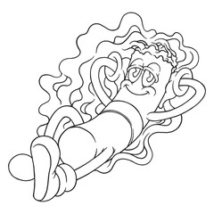 coloring illustration of cartoon relaxing cigarette