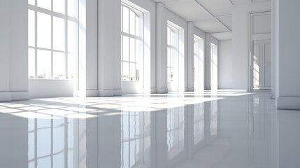Streamlined Minimalist Space Concept in 16:9 Aspect Ratio with Polished Epoxy Resin Floors, Contemporary Charm, Uncluttered Geometry, and Refined Effortlessness, Generative AI Illustration - obrazy, fototapety, plakaty