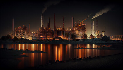 Fototapeta premium Oil refinery and plant and tower column of Petrochemistry industry in oil and gas industrial