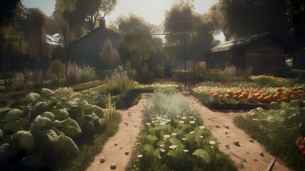 Vegetable garden illustration. Generative AI