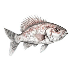 Black and White Drawing of Red Mullet Surmullet  - AI Generated
