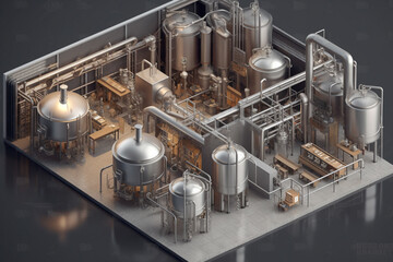 Fototapeta na wymiar Brewery - 3d rendering, illustration. Isometric view. Generative AI