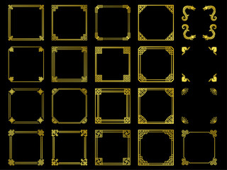 中華風の金の角装飾の正方形フレームセット