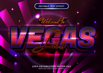 3d Luxury Welcome to Las Vegas text effect. Neon Font style Editable. mockup text effect