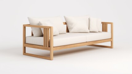 Streamlined Couch on Pristine Backdrop in 16:9 Aspect Ratio, Uncomplicated and Graceful Furnishing Concept, Contemporary Relaxation and Fashion, Uncluttered Appeal, Generative AI Illustration