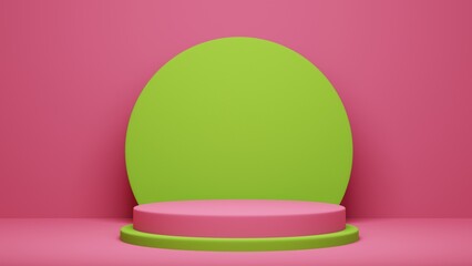 Cylinder podium in summer colorful. Stage showcase Promotion display. 3d rendering.
