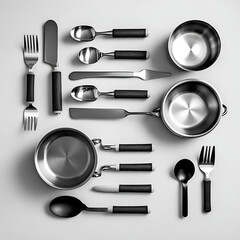 All silver cooking utensil lay flat created using generative AI