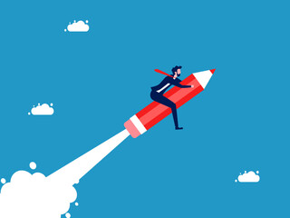 Independent business creation or business development. Businessman flying with a pencil vector