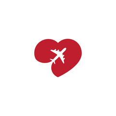 airplane and heart vector design for icon,symbol or logo. travel template logo 