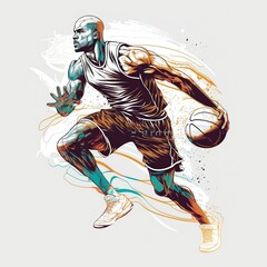 Fototapeta na wymiar Illustration with Non-Existing Basketball Players A Creative Series Featuring Imaginary Basketball Stars With Generative AI technology