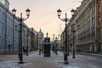 Saint Petersburg in winter. Pedestrian zone on "Malaya Konyushennaya" street.