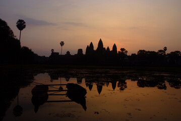 Sunrise at  Angkor Wat is a Buddhist temple complex in Siem Reap, Cambodia