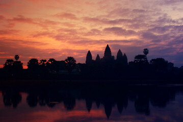 Sunrise at  Angkor Wat is a Buddhist temple complex in Siem Reap, Cambodia