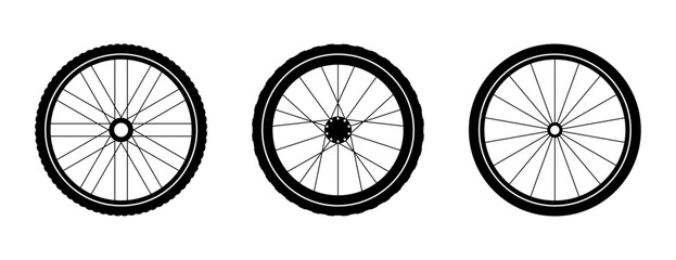 Fototapeta premium Bicycle wheel, bike tire icons set
