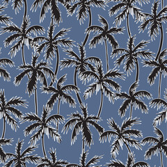 SEAMLESS HAND DRAWN DOODLE PALM TREE TROPICAL FLORAL ISLAND VACATION TEXTILE FABRIC OUTLINE PATTERN SWATCH