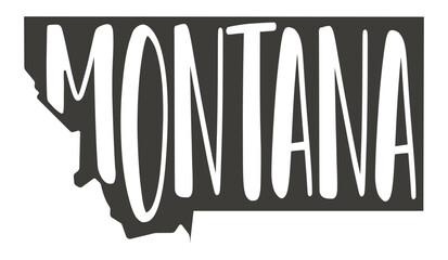 Montana. Hand drawn map with text script. Outline Isolated illustration on a white background. Montana state map word for poster, banner, t-shirt, tee. Montana vector silhouette state.