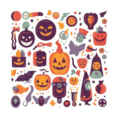 Happy Halloween. October 31. A set of simple vector illustrations. Minimalist, geometric, background pattern, icon. Perfect for poster, media banner, cover or postcard.
