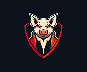 Pig mascot e-sport logo design template vector