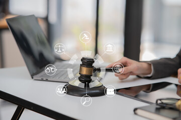 Lawyers Asiawoman   having through online Concepts  of Legal services at the law office.