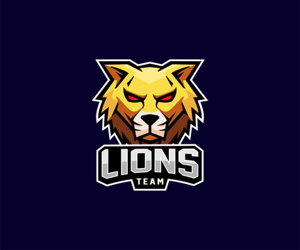 Lion mascot e-sport logo design template vector