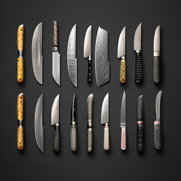 All Japanese knives lay flat created using generative AI