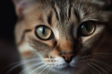 a cat's face in closeup, Very cute with expressive eyes,