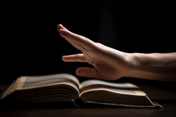 A close-up of a person's hand flipping through the pages of a book representing knowledge education and learning,