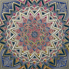 金属質な立体感のあるカラフルで豪奢なマンダラ風パターンアート