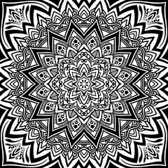 モノクロのエスニック風マンダラパターンアート