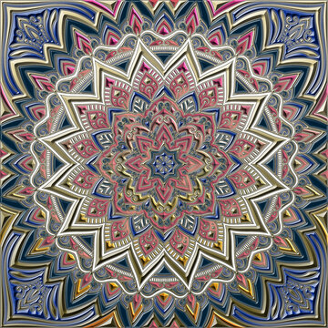 金属質な立体感のあるカラフルで豪奢なマンダラ風パターンアート