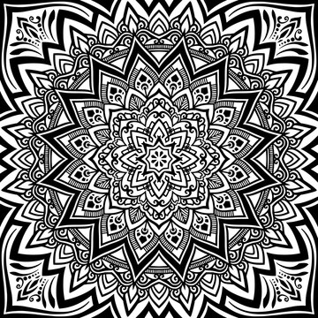 モノクロのエスニック風マンダラパターンアート
