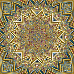 アラビア風カラーのレリーフ風マンダラパターンアート