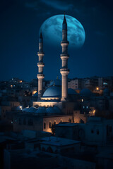 Fototapeta na wymiar mosque at night fajer Dawn time