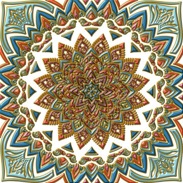 エナメル風の艶とぷっくり感のあるエスニックカラー幾何学パターンアート