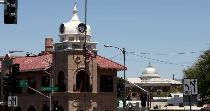 Nogales, Arizona, USA - May 29, 2022: Afternoon sunlight shines on the historic urban core of downtown Nogales.